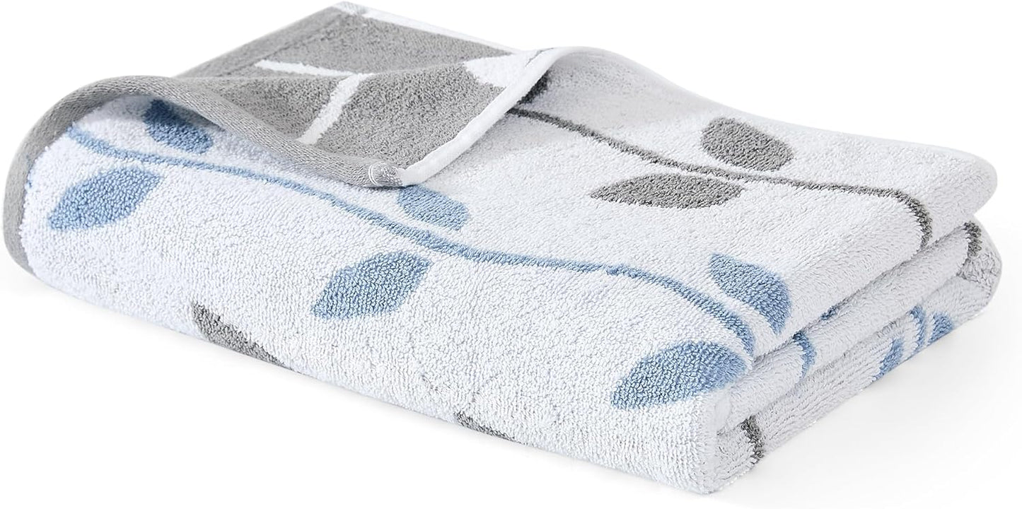 Modern Threads Organic Vines 6-Piece 100% Cotton Towel Set – Yarn Dyed Jacquard & Solid – Includes 2 Bath Towels, 2 Hand Towels, 2 Washcloths – Absorbent, Quick Dry, Soft & Durable – Blue