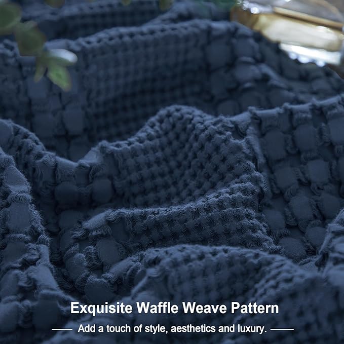 PHF 100% Cotton Waffle Pillow Shams Standard Size, 2 Pack 20" x 26" Soft Skin-Friendly Pillowcases, No Filling, Aesthetic Woven and Breathable Waffle Weave Pillow Case Covers for Bed, Bright Navy Blue