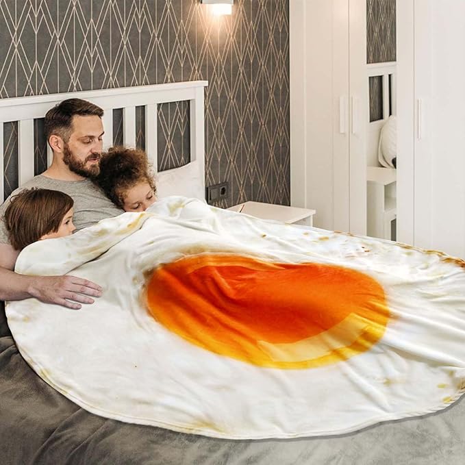 Vessia Giant Fried Egg Blanket, Realistic Funny Food Blanket for Adults and Kids, 300GSM Giant Soft Egg Throw for Couch, Sofa, Bed, Fun Round Home Decor for All Seasons, 60 inches