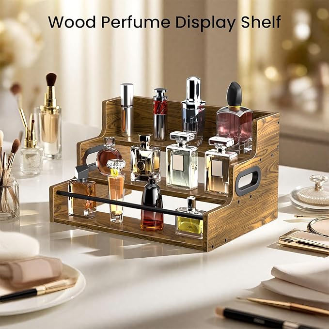 3-Tier Liquor Bottle Display Shelf, Wood Coffee Syrup Organizer, Retro Countertop Spice Rack, Coutertop Wine Racks for Mini Bar, Whiskey, Spirits, Alcohol