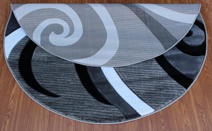 Masada Rugs, Sophia Collection Hand Carved Area Rug Modern Contemporary Grey White Black (8 Feet X 8 Feet) Round