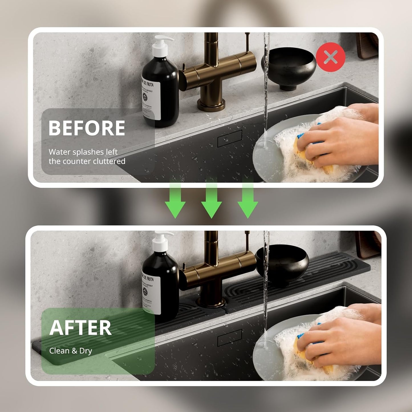 Faucet Mat for Kitchen Sink - 30" Water Absorbing Mat Splash Guard - Quick Drying Stone Sink Tray for Bathroom Sink - Dark Gray