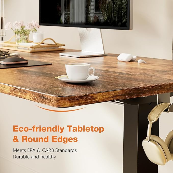 Standing Desk Adjustable Height, 63 x 24 in Electric Sit Stand up Desk for Home Office, Ergonomic Workstation Computer Desk with Two-Piece Desktop, Sit Stand Office Desk, Vintage Brown