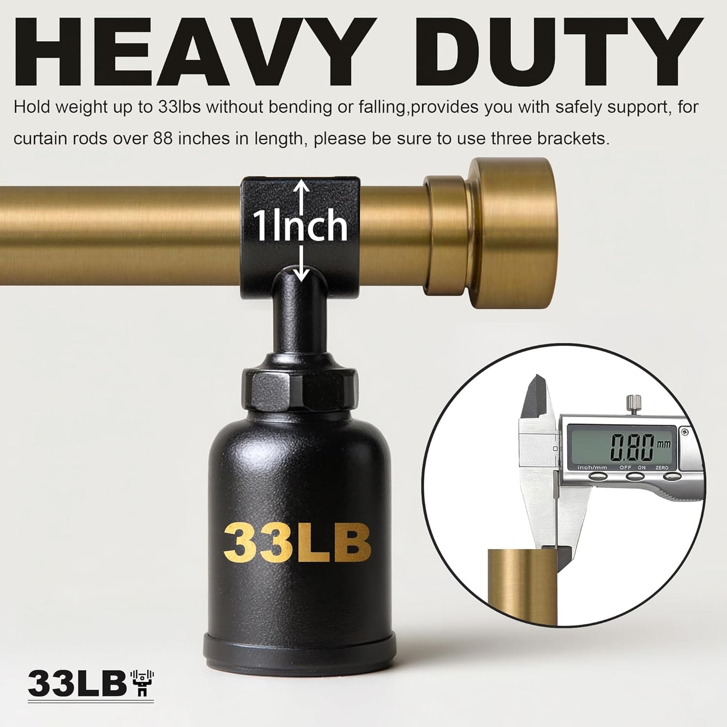 Warm Gold Curtain Rods for Windows 72 to 144 Inches Adjustable Length Heavy Duty 1" Diameter Brass Window Curtain Rod with Solid Metal Finials for Outdoor Farmhouse Bedroom Kitchen Living Room