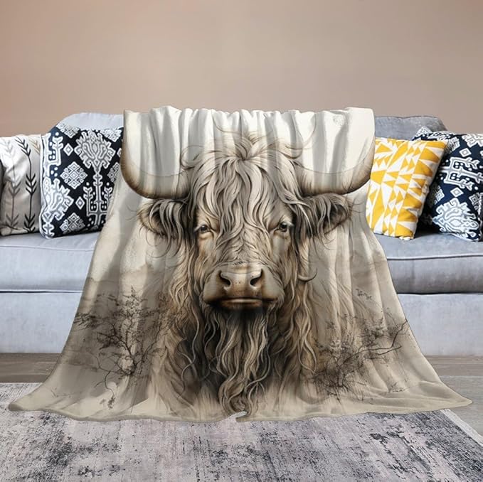 Highland Cow Throw Blanket for Teens Boys Girls and Adults Soft Warm Cozy Funny Midweight Food Flannel Blankets for Couch Sofa Bed Camping Travel Home Decor 50" X 60"
