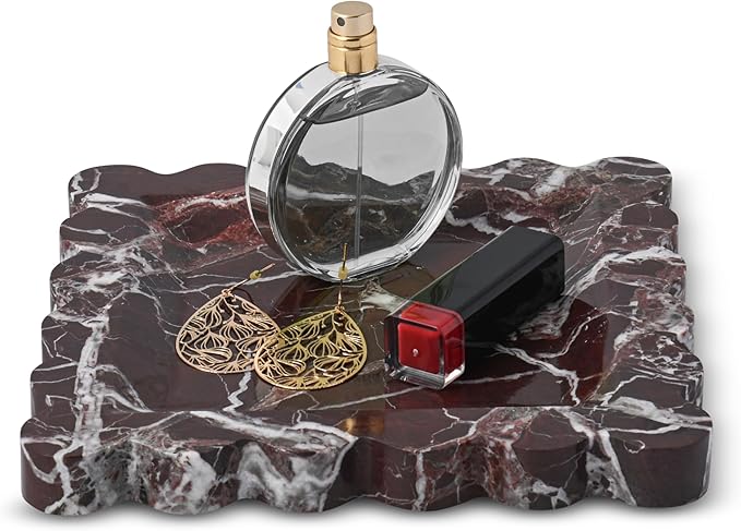 Marble Home Accessory Tray, Elegantly Designed Multi-Purpose Tray, Decorative and Versatile for Living Room, Bathroom, Office, Kitchen (Rosso Lempato)