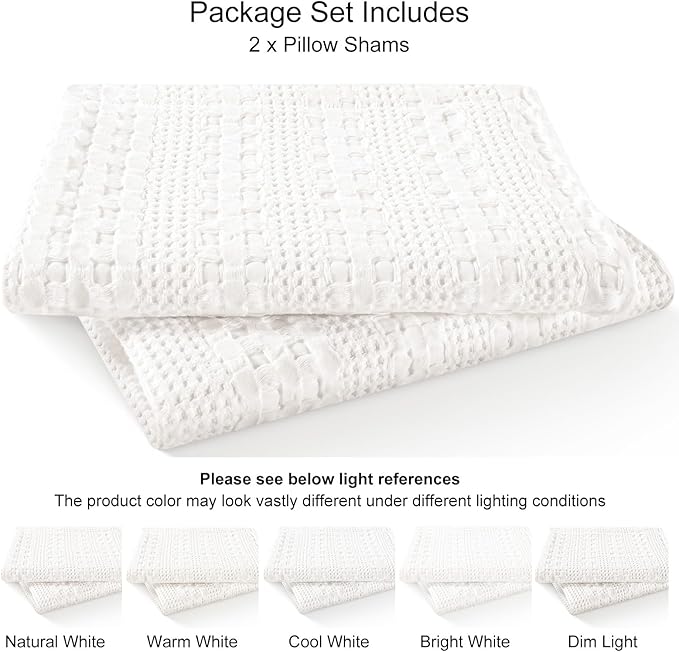 PHF 100% Cotton Ruffle Waffle Pillow Shams King Size, 2 Pack 20" x 36" Soft Skin-Friendly Pillowcases, No Filling, Aesthetic Home Decor, Breathable Waffle Weave Bed Pillow Covers, White