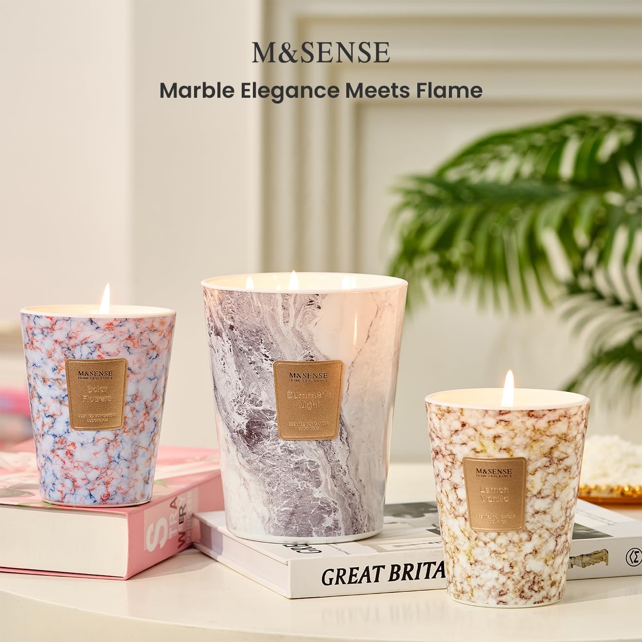 M&SENSE SolarFlowers Scented Candles for Home, 3-Wick Highly Scented Jar Candles, Extra Large Candle 35 Oz 150 Hours Long Lasting Burning, Relaxing Aromatherapy Candle for Stress Relief,Meditation