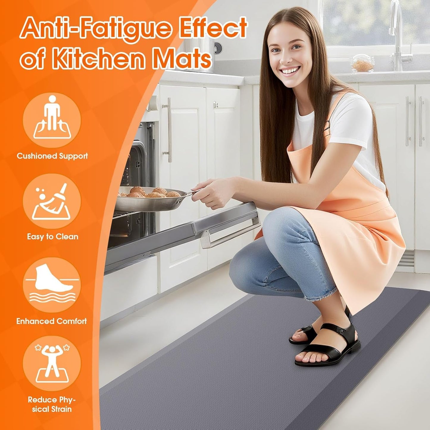 Kitchen Mat, Cushioned Thick Floor Comfort Mat, with Non-Slip Bottom, Waterproof & Stain Resistant & Easy Clean, Standing Desk Mat for Kitchen, Sink, Office (17.3''x39'', Grey)