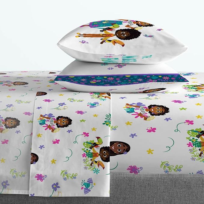 Jay Franco Kids Sheet Set with Fitted, Flat Sheets & Pillow Cover - Ultra-Soft Bedding with Pillowcase for Room Decor, White - Encanto, 4 Piece Full