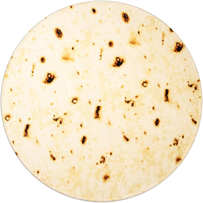 Vessia Burritos Tortilla Queen Size Blanket(Beige, 80 inches) Giant Realistic Funny Food Blanket for Adults and Kids, Novelty Double Sided Round Tortilla Wrap Decor, Soft Flannel Taco Decor for Bed