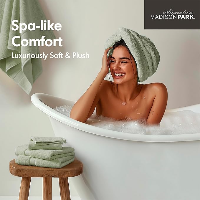 Madison Park 800GSM Bathroom Towel Set of 8 100% Cotton Bath Towel Set for Bathroom Luxurious Highly Absorbent 2 Bath Towels 2 Hand Towels 4 Washcloths Quick Dry Spa Quality Sage Green