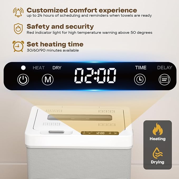 35L Foldable Towel Warmer Bucket, Fits 3 Large Towels or 2 Robes, Fast Heating, One-Piece Space-Saving Design, High-Temperature Indicator, ETL Certified