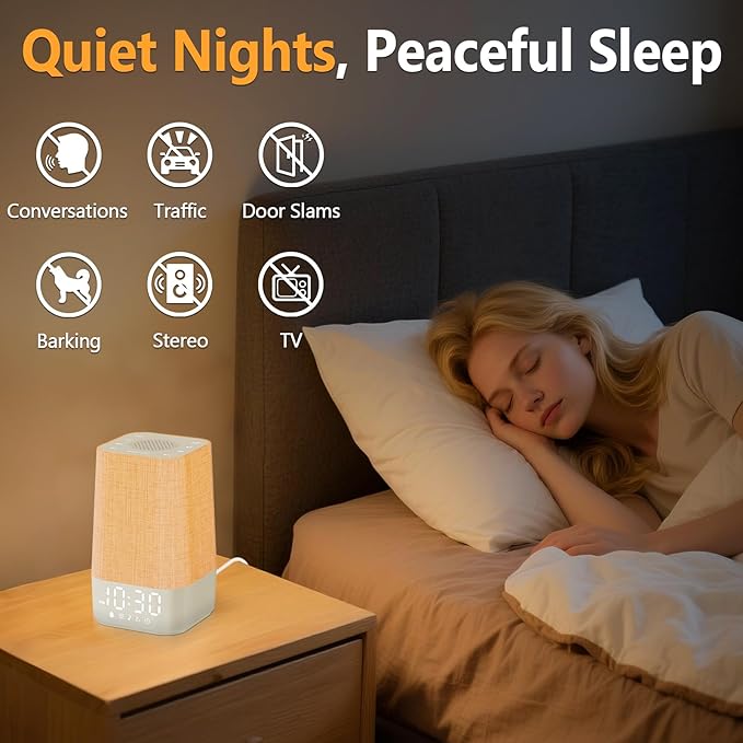 White Noise Sound Machine: 30 Soothing Sounds, Sunrise Alarm Clock for Adults Gentle Wake Up, Adjustable Volume & Night Light, Timer - Easy to Sleep, Relax, Focus