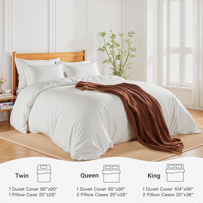 NEXHOME PRO Duvet Cover Queen, Duvet Cover Set, Ultra Soft, Duvet Cover Viscose from Bamboo Cooling, 1 Duvet Cover and 2 Pillowcases, 68"x90", White, Comforter Not Included