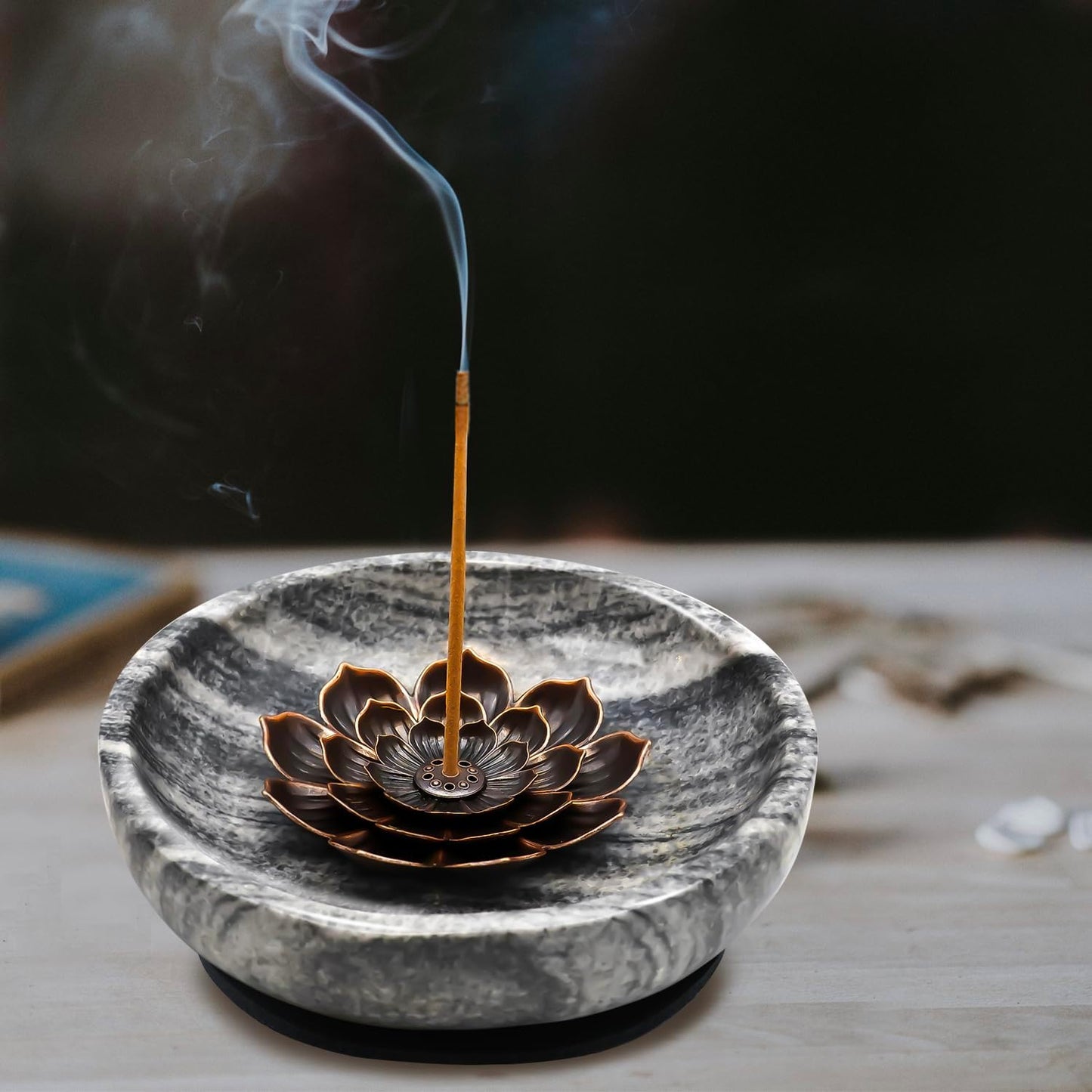 Natural Marble Incense Burner, Stick and Reflux Incense Holder, Handmade Stick Incense Burner, Ideal for Incense Smoking, Incense Burning and Decoration (Extra Large 5.91inGrey)