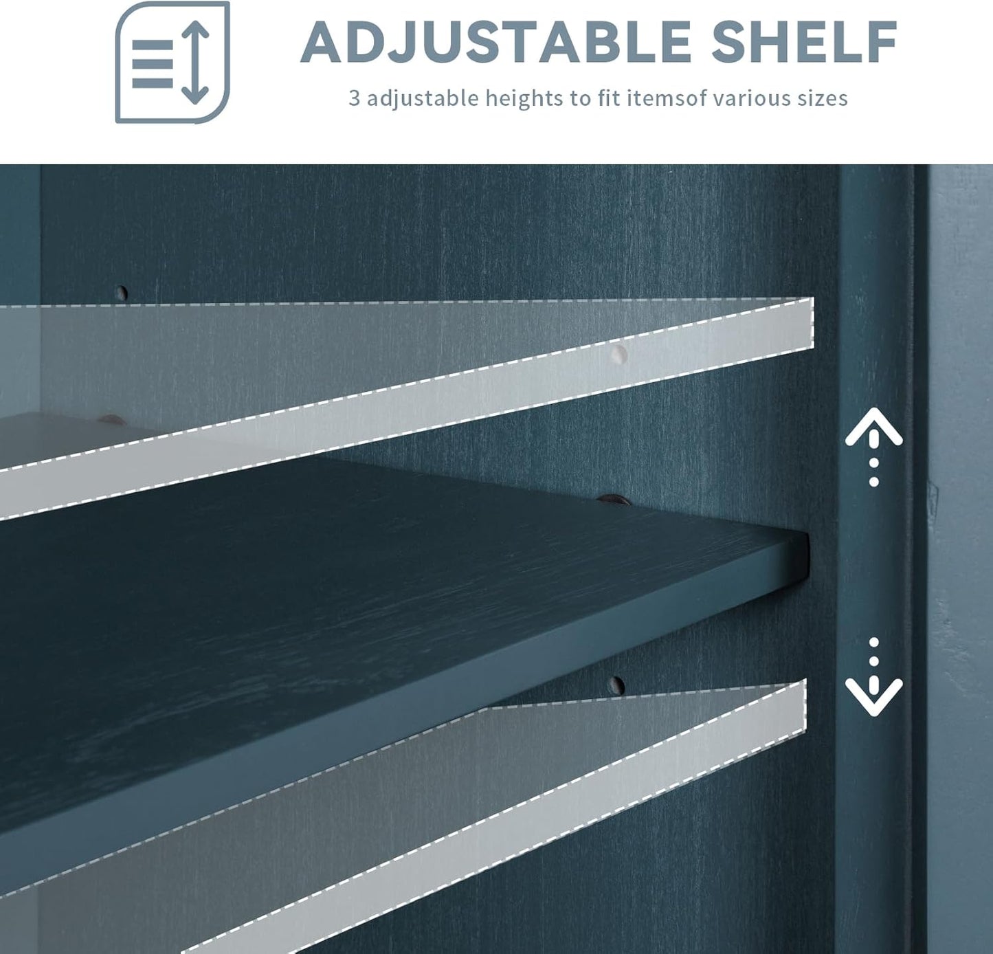 HMFULE 40" Sideboard Cabinet 2-Doors Solid Wood, Retro Buffet Cabinet with Storage Adjustable Shelf, Console Table Accent for Hallway, Living Room, Dining Room, Kitchen, Entry Way (Antique Blue)