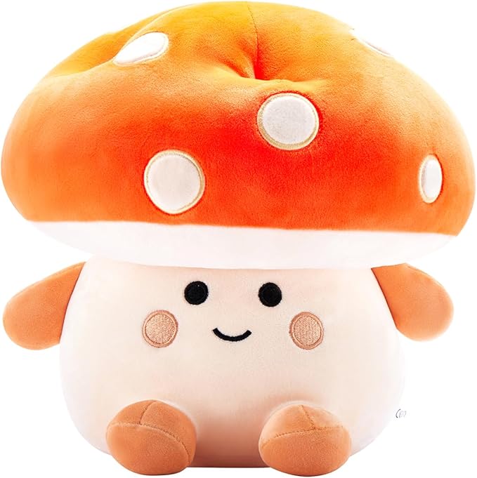 Mushroom Plush Toys 12 inch Cute Stuffed Mushroom Pillow Stuffed Toy Birthday Present Home Decor Halloween for Kids (Small Orange)