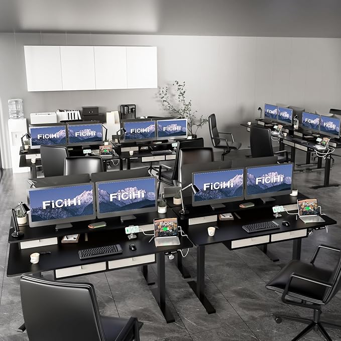 Adjustable Height Standing Desk with 4 Drawers & Wheels,63 x 30 inches Electric Sit Stand Home Office Desk with Two Tiers, 3 Memory Presets, Monitor Stand Riser, USB A/C Charging Port