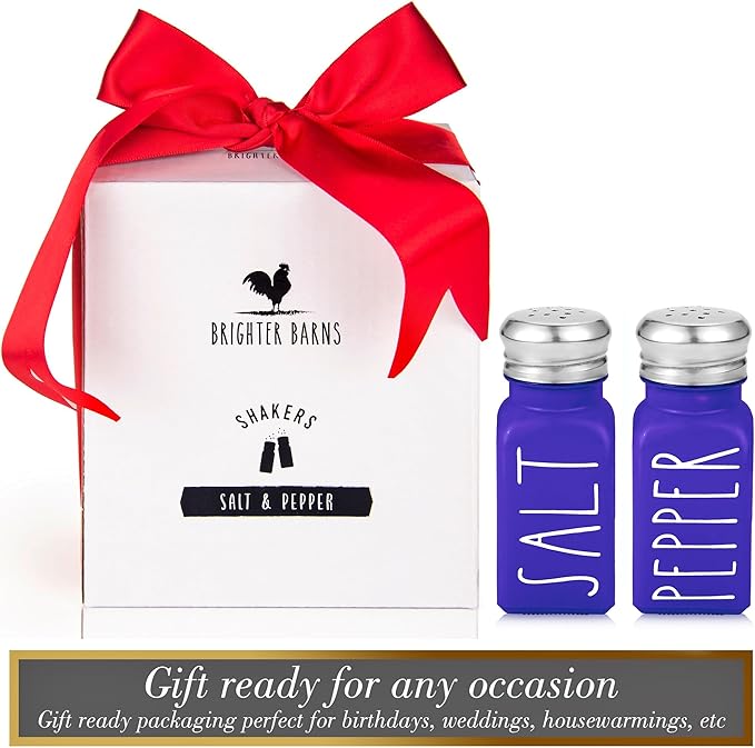 Purple Salt and Pepper Shakers Set by Brighter Barns - Modern Farmhouse Kitchen Decor and Accessories - Cute Salt and Pepper Set - Glass Shakers & Stainless Steel Lids for Home, Restaurants (Purple)