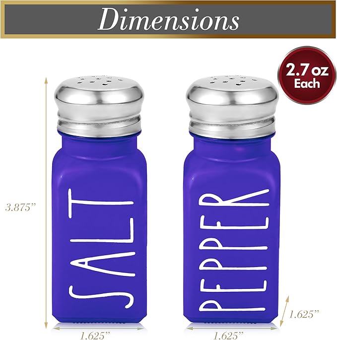 Purple Salt and Pepper Shakers Set by Brighter Barns - Modern Farmhouse Kitchen Decor and Accessories - Cute Salt and Pepper Set - Glass Shakers & Stainless Steel Lids for Home, Restaurants (Purple)