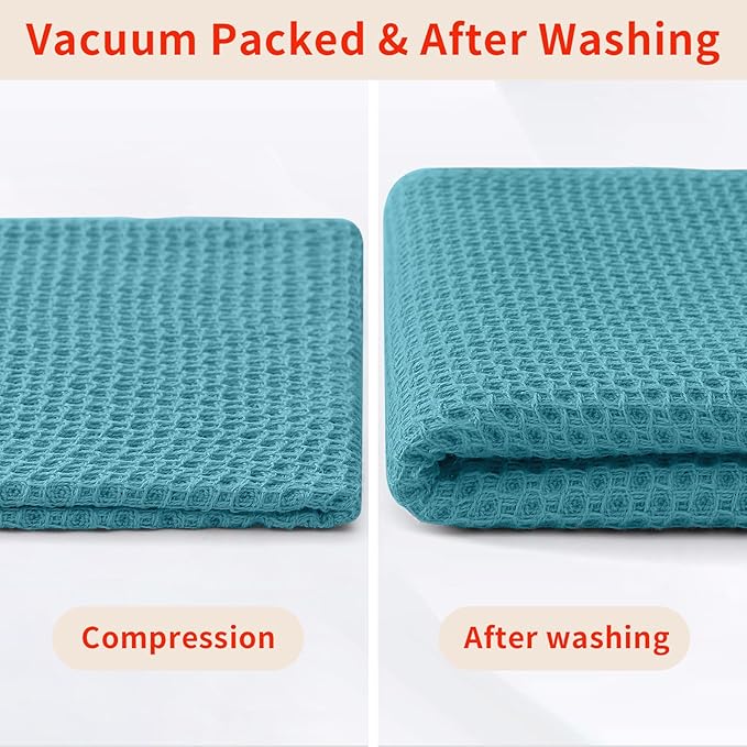 Homaxy 100% Cotton Waffle Weave Kitchen Dish Towels, Ultra Soft Absorbent Quick Drying Cleaning Towel, 13 x 28 Inches, 8-Pack, Lake Blue