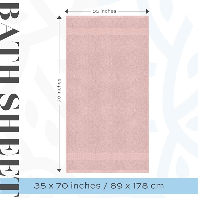 White Classic Pink 650 GSM Cotton Bath Sheet Towel - Extra Large 35x70, Luxury Soft, Highly Absorbent, Quick Dry, 2 Pack