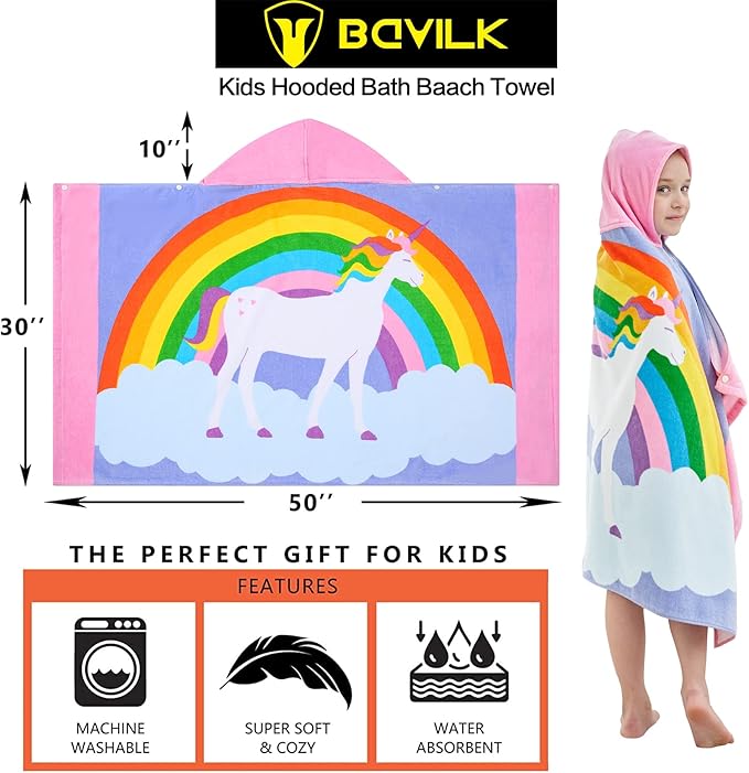 Kids Bath Towels, Kids Towel Girls Boys Hooded Beach,Bathroom,Pool Swim Towels 30 × 50 INCH Large Size Ultra Absorbent Cute Cartoon Animal Full Vitality 100% Cotton Wearable Wrap for Child