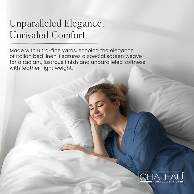 100% Cotton Luxury Sheets - Full Size Bed Set, Breathable & Cooling, Deep Pocket Sheets & Pillowcases, 1000 Thread Count, White
