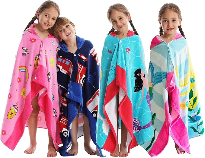 Kids Bath Towels, Kids Towel Girls Boys Hooded Beach,Bathroom,Pool Swim Towels 30 × 50 INCH Large Size Ultra Absorbent Cute Cartoon Animal Full Vitality 100% Cotton Wearable Wrap for Child