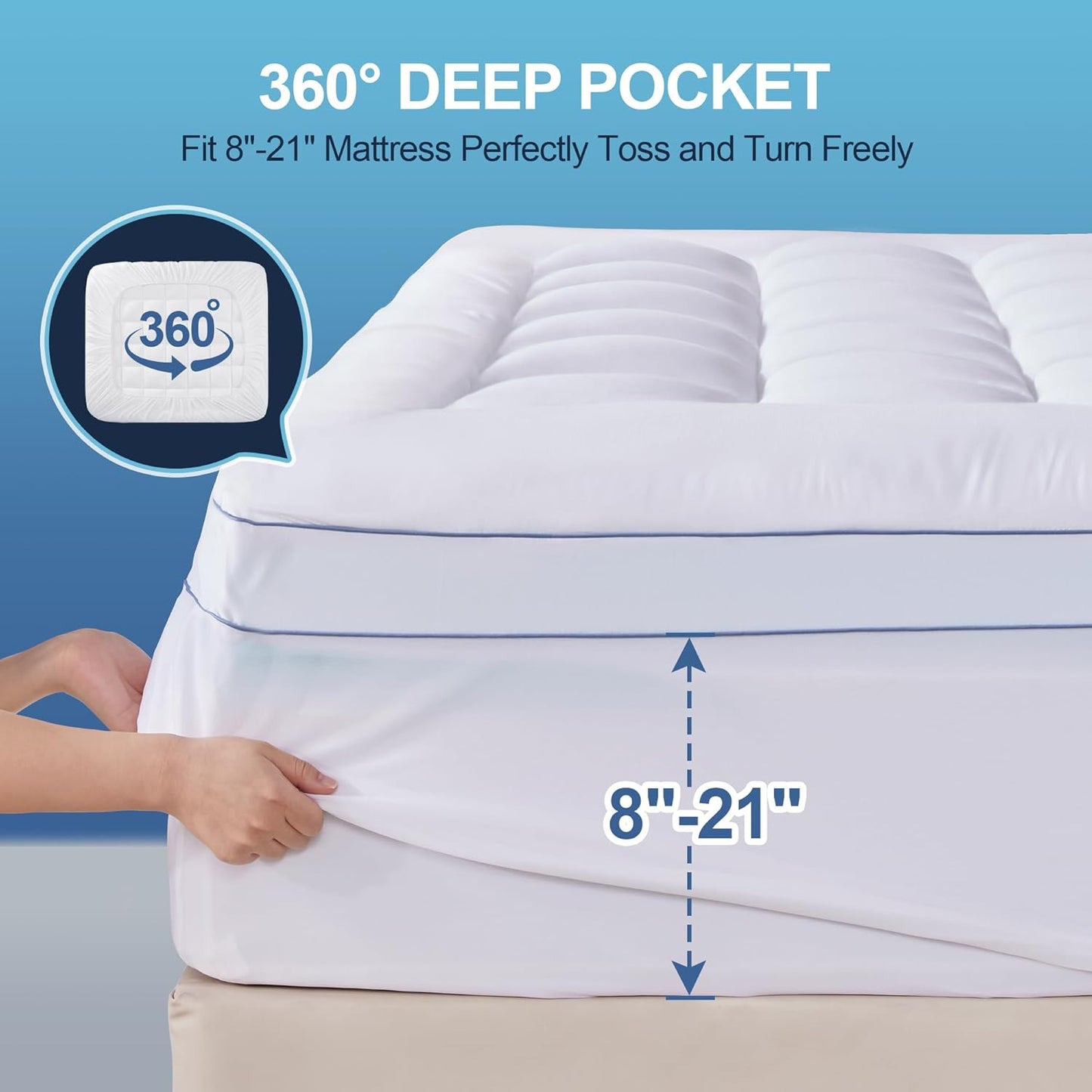 King Memory Foam Mattress Topper, 4 Inch Dual Layer Mattress Pad with Pillow Top Mattress Topper King Size Bed Cover, Support for Back Pain (White)