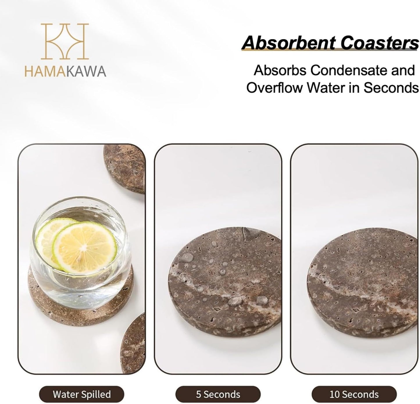 Natural Travertine Marble Coasters Set of 4, Round Gray Stone 4 Inch, Modern Drink Coasters for Home Decor, Coffee Table, Office