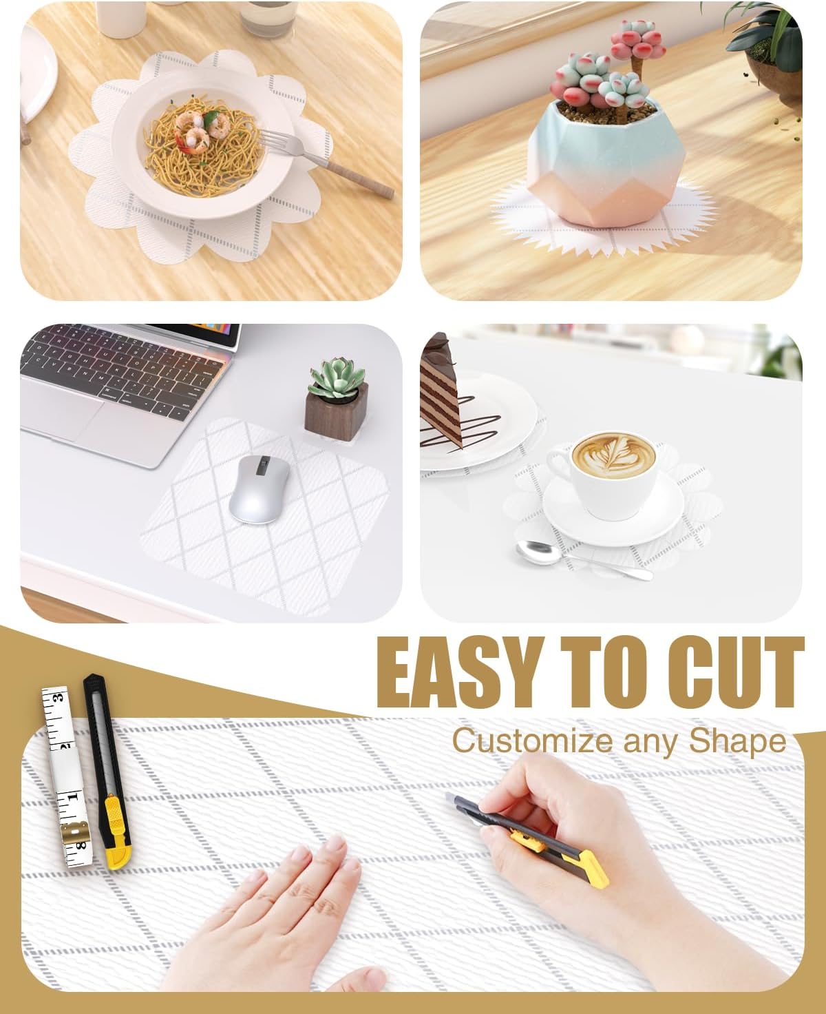 Drawer and Shelf Liner, Non-Adhesive Kitchen Cabinet Liners, Non Slip Shelf Paper Waterproof Washable Thickened for Dresser Pantry Shelve Bathroom Protector