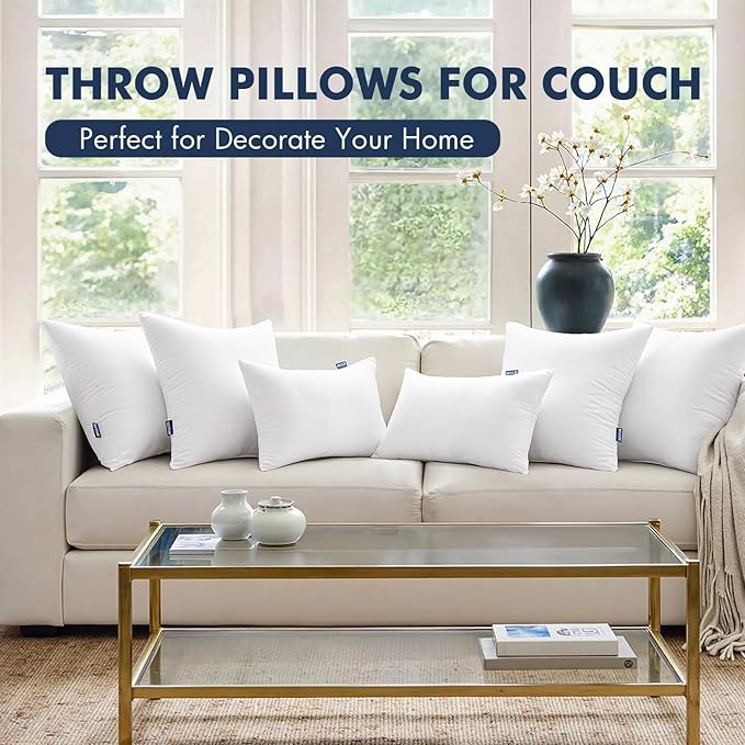 MIULEE Throw Pillows Inserts, Pack of 2 24x24 Inch 100% Virgin Fiber Filling Bed Couch Pillows