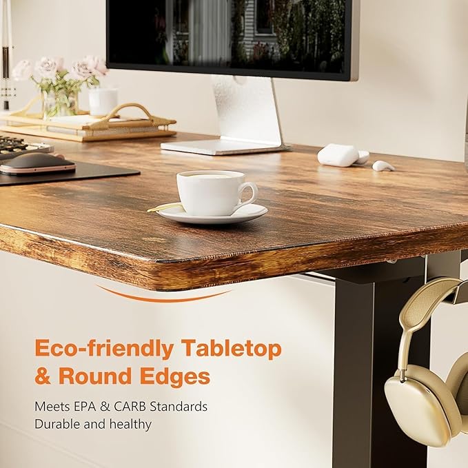 Standing Desk Adjustable Height, 55 x 24 in Electric Sit Stand up Desk for Home Office, Ergonomic Workstation Computer Desk with Two-Piece Desktop, Sit Stand Office Desk, Vintage Brown