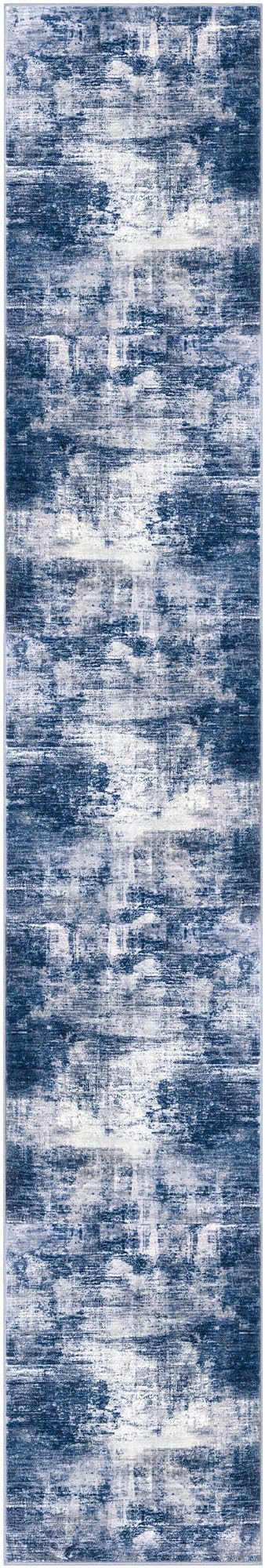 IOHOUZE Abstract Runner Rug 3x18 Ft Washable Runners for Hallways, Non Slip Kitchen Runner Printed Faux Wool Entryway Runner Indoor, Modern Abstract Floor Carpet for Hall Stair, Navy/Grey
