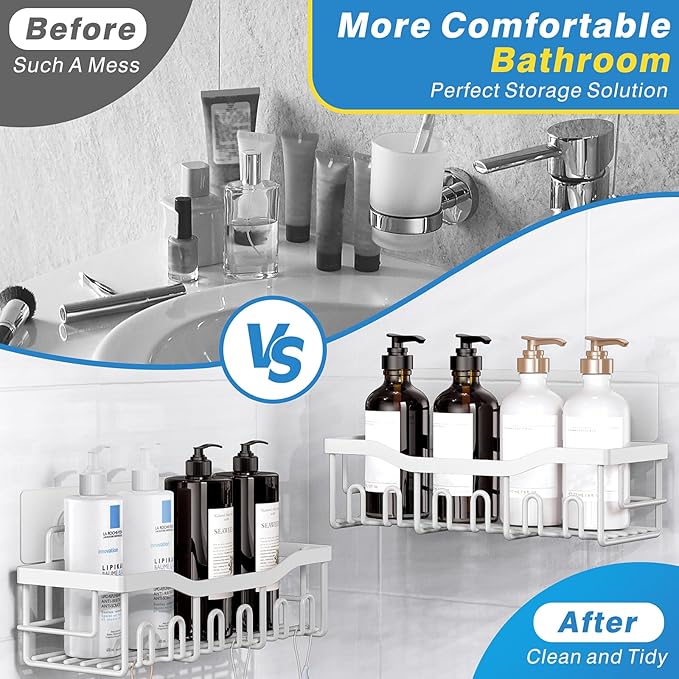 5-Pack Rustproof Stainless Steel Shower Caddy Set– No Drill Adhesive Bathroom Organizer, Space-Saving Shower Shelves for Apartment Essentials, Bathroom/Kitchen Storage Home Decor-L Size