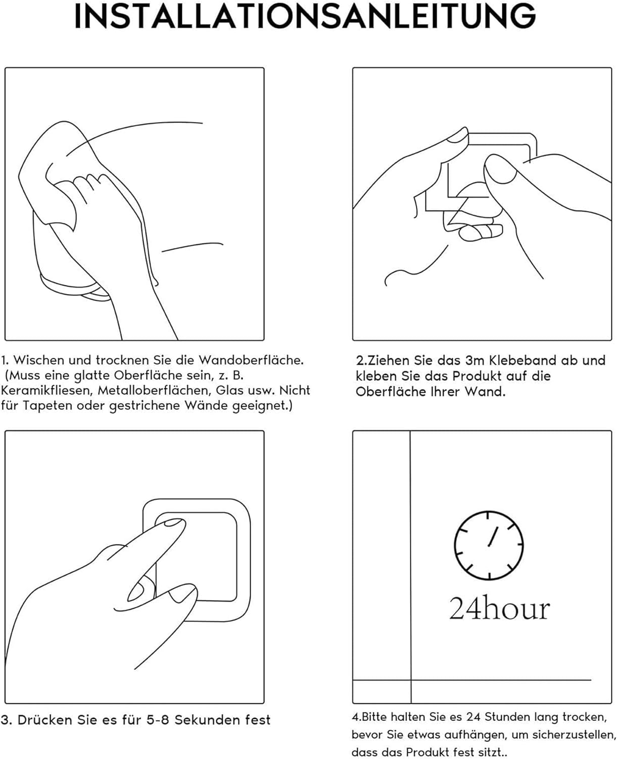 DELITON Black Towel Hook 6 Pack, Stainless Steel Stick on Wall Hooks for Hanging Coat Robe Hat, Self Adhesive Hooks, Heavy Duty, No Damage