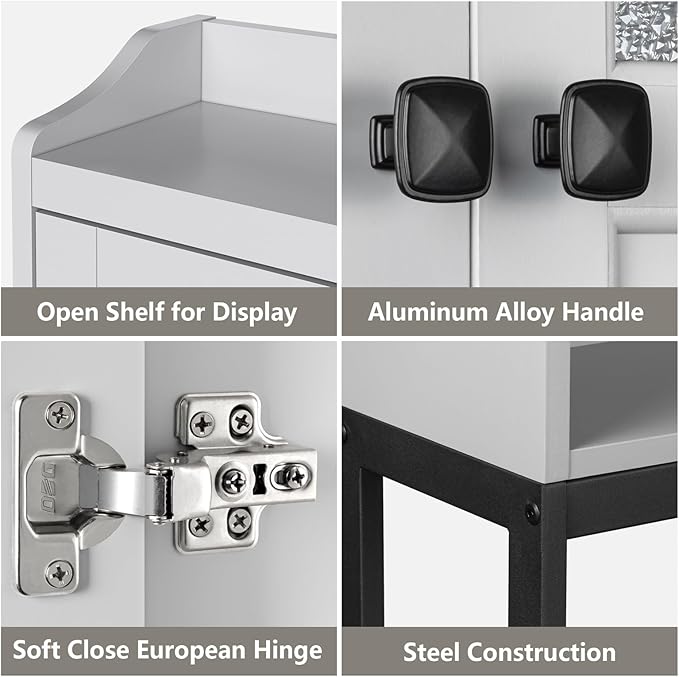 Over The Toilet Storage Cabinet, Bathroom Organizer Over Toilet with Double Doors and Soft Hinges Above Toilet Bathroom Storage Shelf Over The Toilet Storage (Gray)