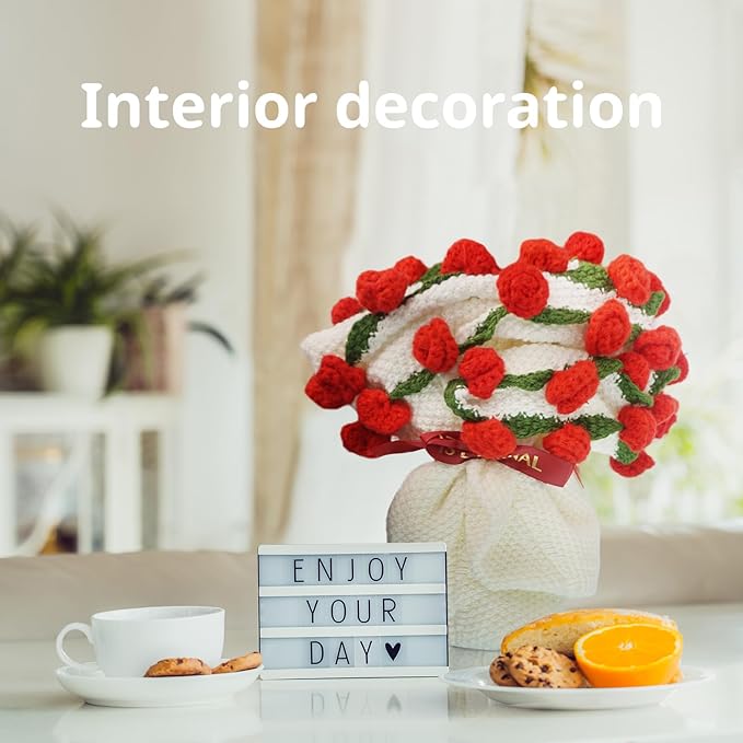 Handmade Crochet Flower Bouquet Blanket - Soft Lightweight Knit Throw for Birthday Wedding Valentines, Ready-to-Use Home Decor Gift (Red, 31in)