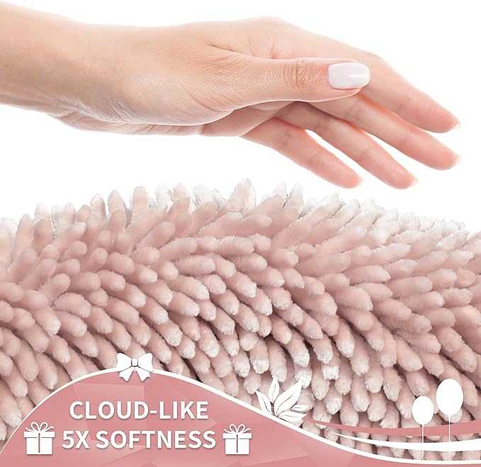 Yimobra Toilet Rugs U Shaped Washable, Extra Thick Soft Absorbent Chenille Contour Bathroom Rugs for Toilet 24x20 Inch, Quick Dry Non Slip Toilet Mat for Bath Floor, Pink