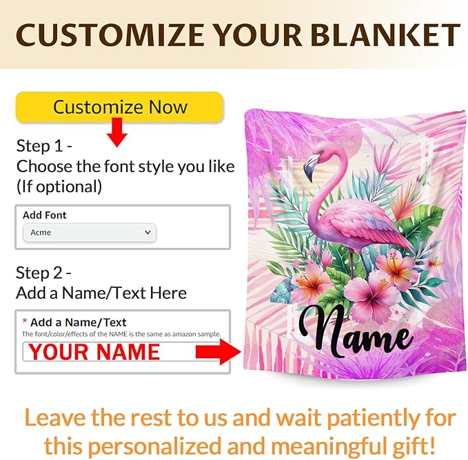 Kids Blanket for Girls Adults Personalized Flamingo Blanket for Gift, Custom Cute Warm Cozy Throw for Living Room Bed Sofa Camping