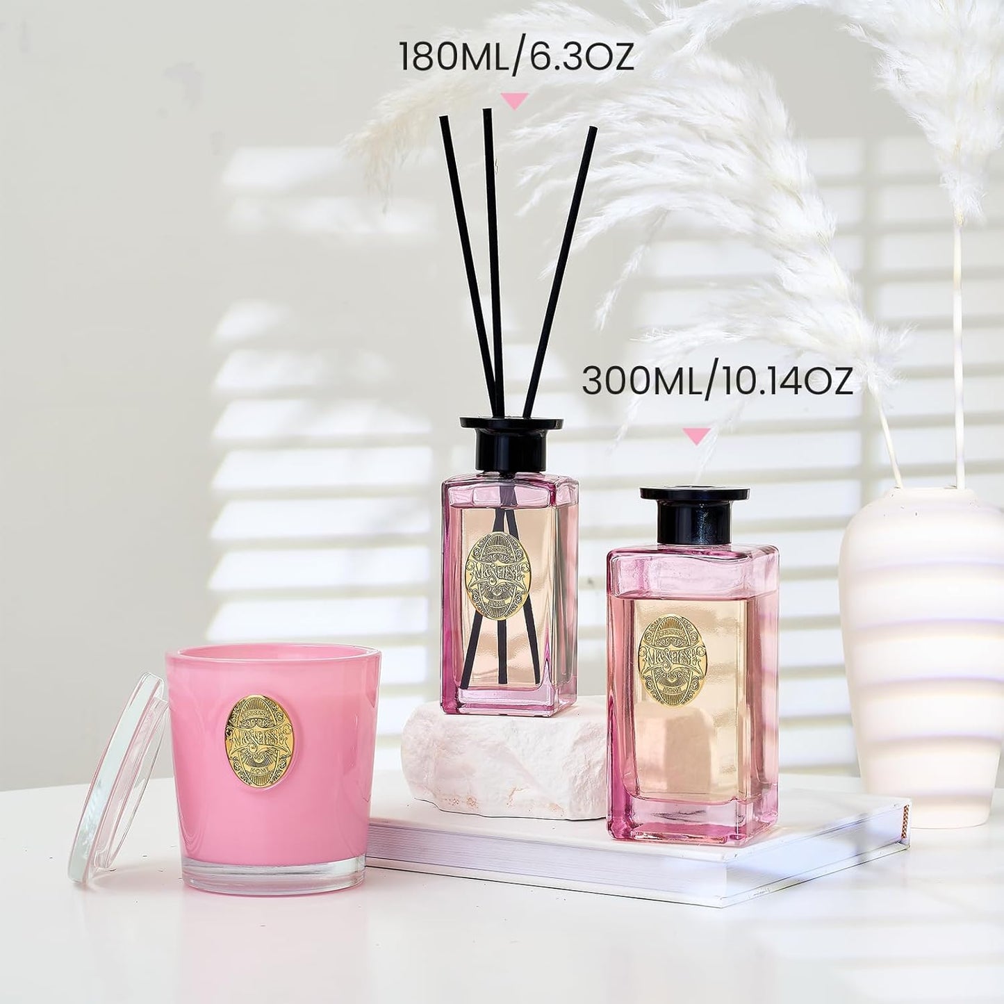 M&SENSE 6.3 oz Large Reed Diffuser Set | Gardenia Scent Oil Diffuser with Sticks | Hotel Collection Non-Toxic Essential Oil |for Bedroom Bathroom Living Room