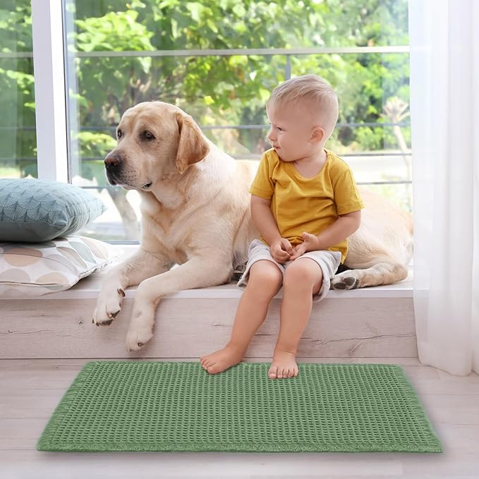 ZALL Waffle Bath Mat,Super Absorbent Non Slip Bathroom Rug,Sage Green 24x36inch,Machine Washable Ultra Soft Floor Mats