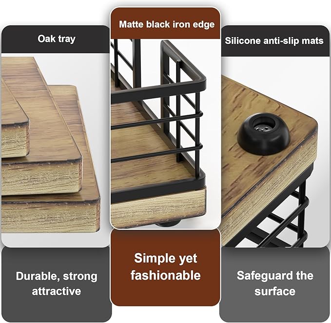 Wican Guest Towel Holder Tray for Bathroom, Oak and Iron Napkins Holder for Powder Room Dinning Table Wooden Basket for Disposable Paper Hand Towels Black and Farmhouse Brown