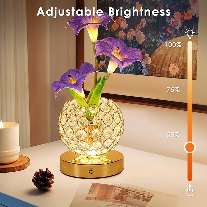 Morning Glory Flower Lamp, Rechargeable Cordless Touch Table Lamp, 3 Color Dimmable LED Night Light, Bedroom Bedside Touch Nightstand Lamp Artificial Flowers Housewamring, Gifts for Women Mom