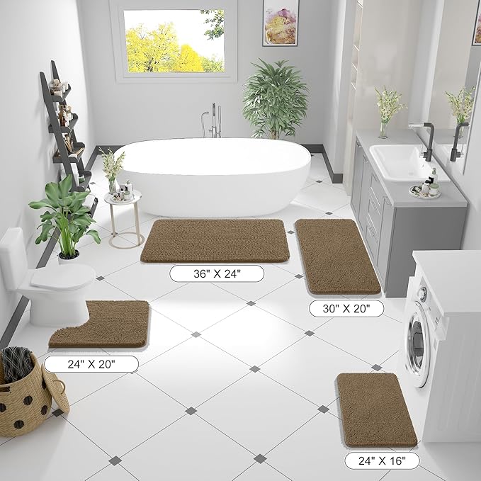 OLANLY Bathroom Rugs 44x24, Extra Soft Absorbent Chenille Bath Rugs, Rubber Backing Quick Dry, Machine Washable Bath Mats for Bathroom Floor, Tub and Shower, Home Decor Accessories, Tan