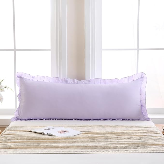 Merryword Lilac Purple Body Pillow Cover 20x54inches Long Pillowcase Ruffled Pillowcases Shabby Chic Ruffled Fringe Decor Body Ruffled Pillow Sham Cute Pillowcase