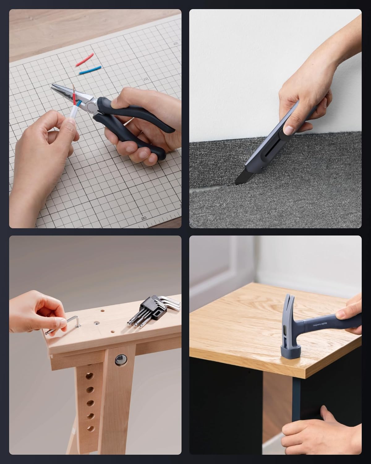 HOTO 40-Piece Tool Kit, Household Essentials tool set w/Smart Electric Screwdriver (LED, 3 Torque) + 14 Tools & 26 Accessories | Pro-Grade Compact Organizer for Home, Dorm Repairs, DIY