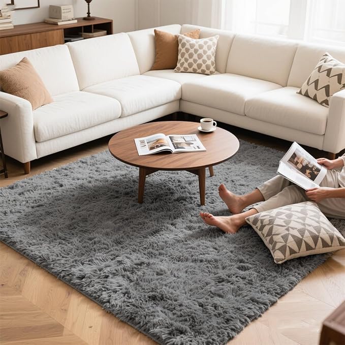5x7 Light Grey Fluffy Area Rugs for Bedroom, Soft Indoor Plush Rug for Living Room, Large Furry Fuzzy Shag Floor Carpet for Kids Nursery Boys Room Dorm Classroom Home Office Decor Mat